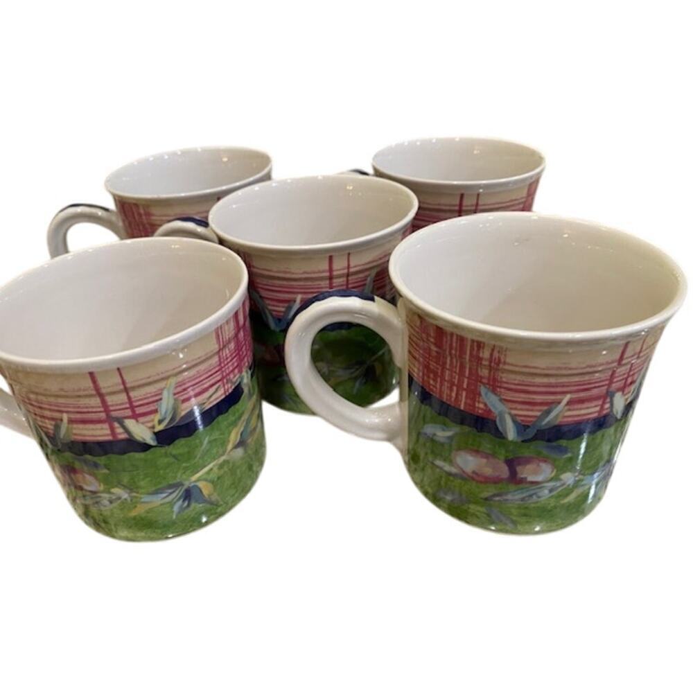 Tracy Porter Stonehouse Farm Collection Set of 5 Coffee Cups Mugs Green Red - Picture 9 of 9
